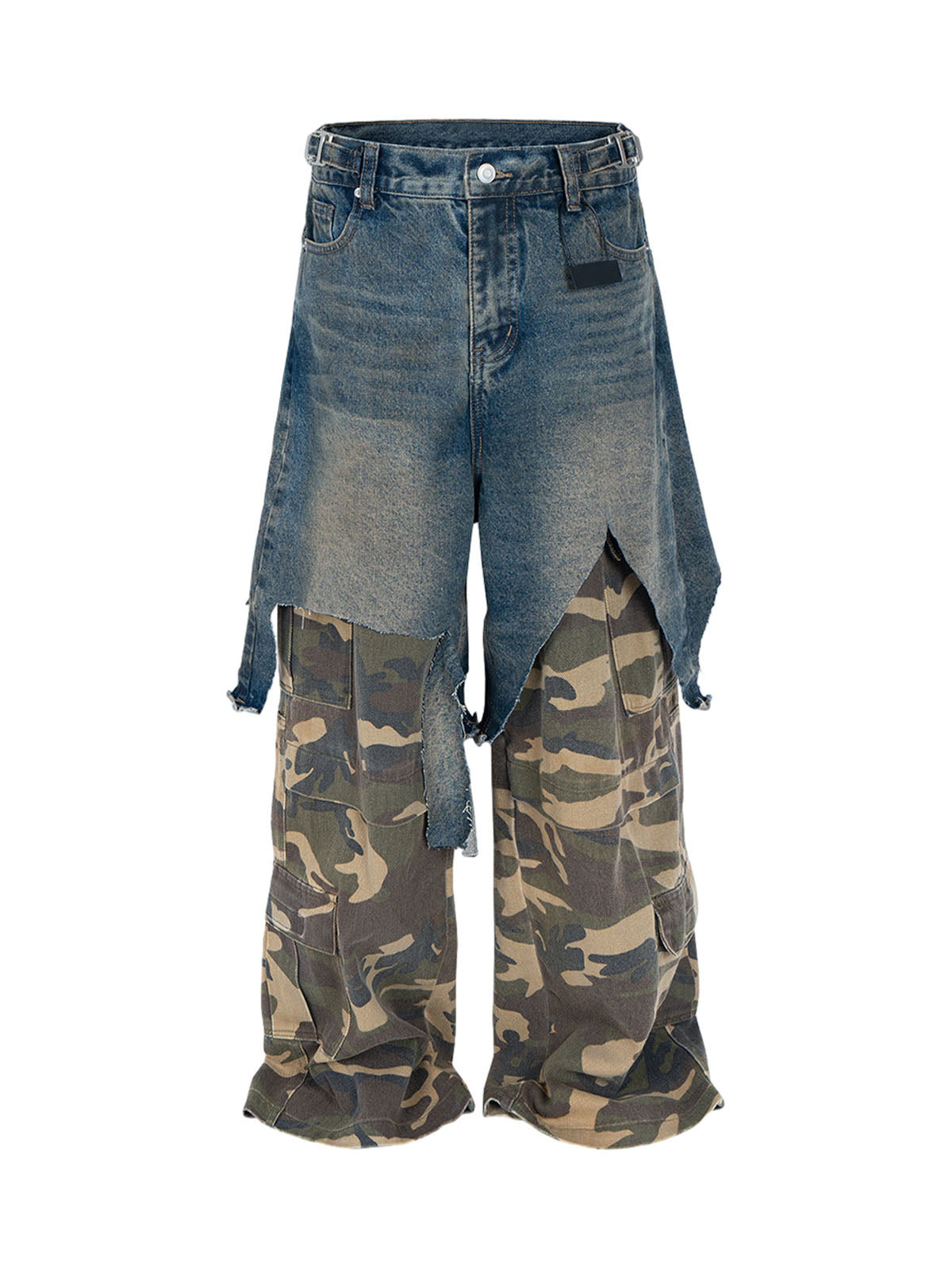 RETRO® Stitching Faux Two-Piece Camouflage Jeans