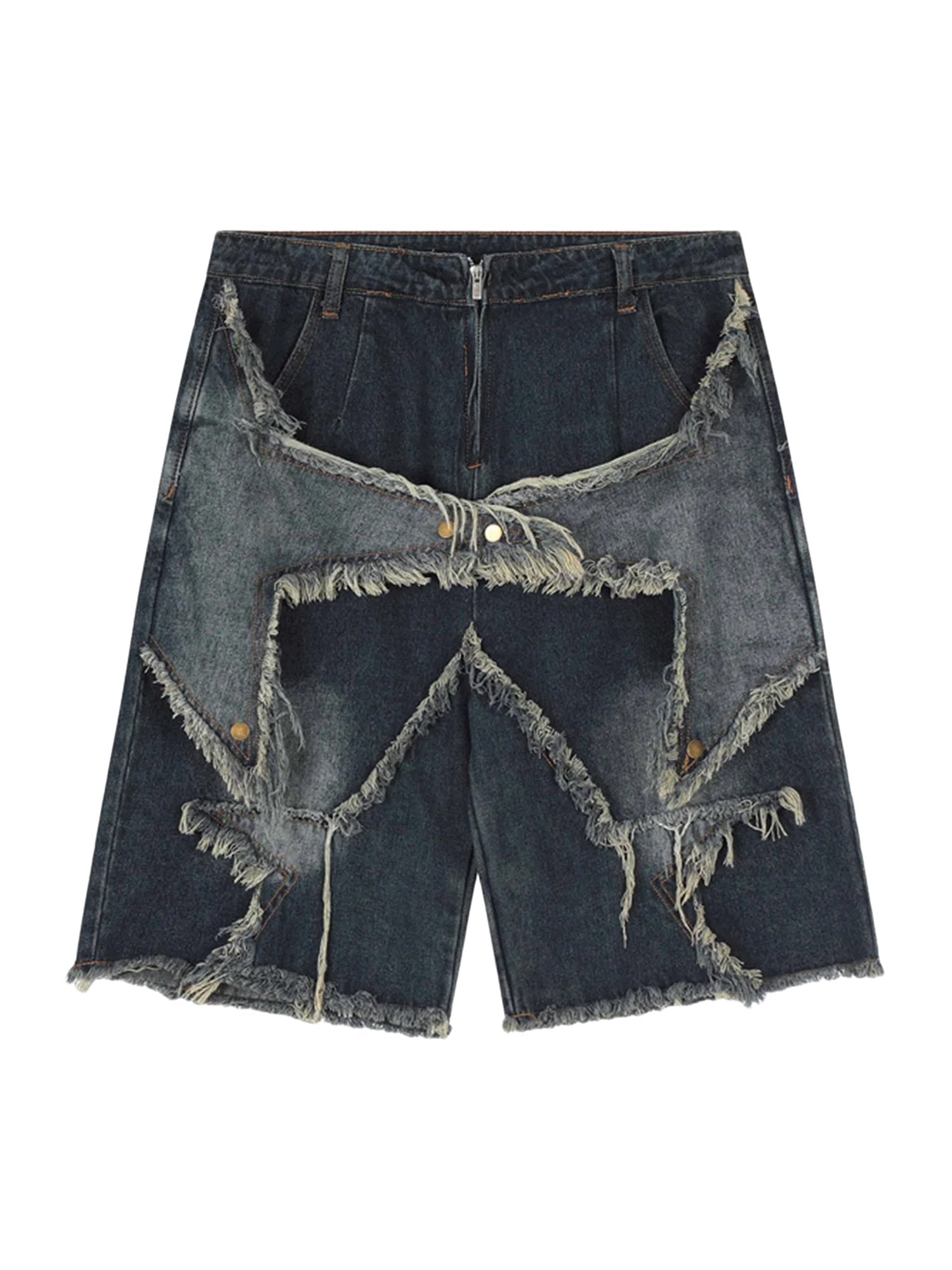 American Pentagram Tassel Patch Denim Shorts - 1681