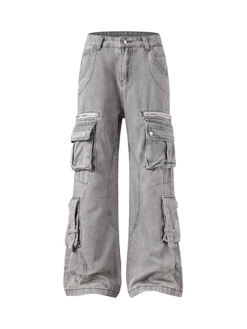 Washed Multi-Pocket Cargo Jeans