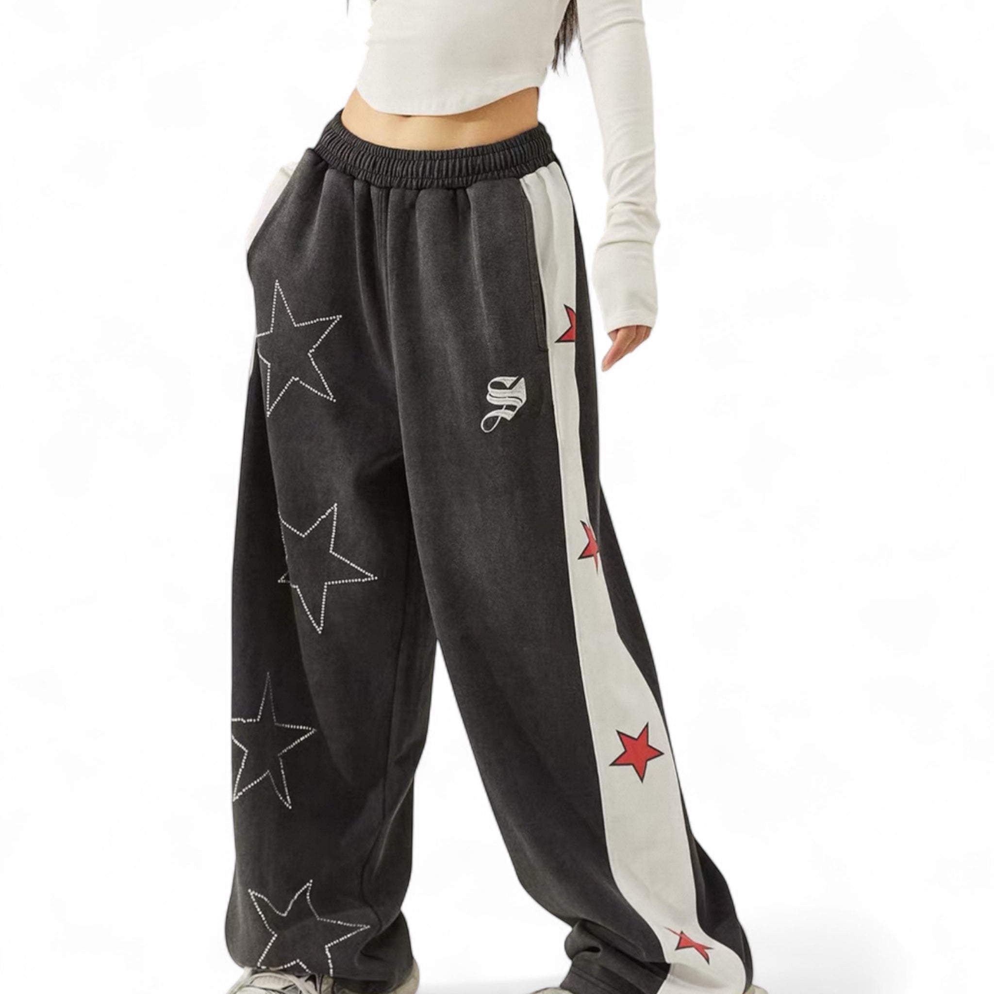 RETRO® “Stardust” Washed Black Rhinestone Sweatpants