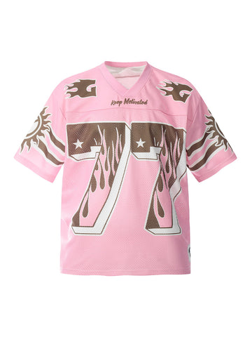 Pink Flame Print Jersey T-shirt - 2390