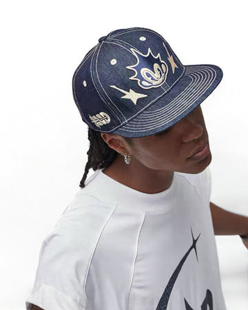 RETRO® “MNKY Noise” Strapback Hat – Y2K Embroidery | Denim Blue & Camo