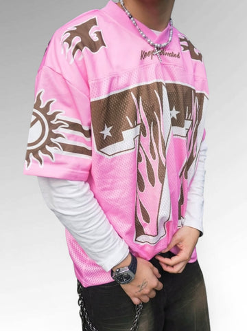 Pink Flame Print Jersey T-shirt - 2390