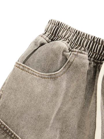 VINTAGE WASH DECONSTRUCTED DRAWSTRING DENIM SHORTS