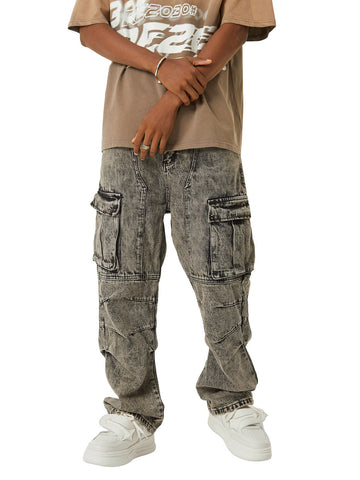 American Street Style Washed Distressed Work Jeans - 2354
