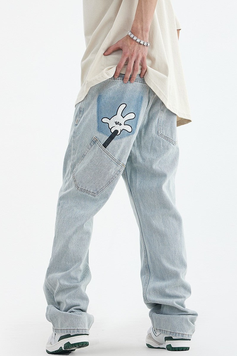 Real Retro World - Falling Down Printed Loose Denim