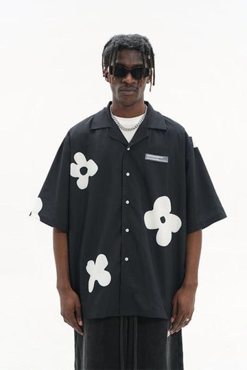 Real Retro World - Handpainted Flowers Printed Cuban Shirt