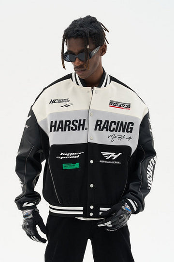 Real Retro World -  Woolen Embroidered Racing Jacket