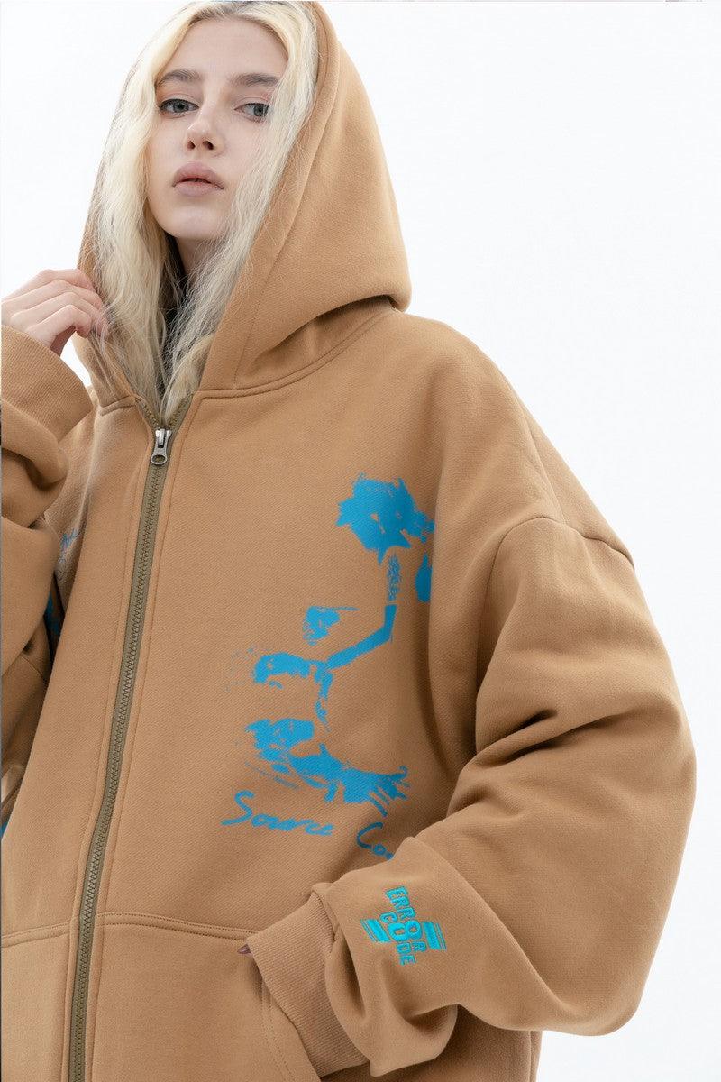 Real Retro World - Error Code Printed Heavy Zipper Hoodie