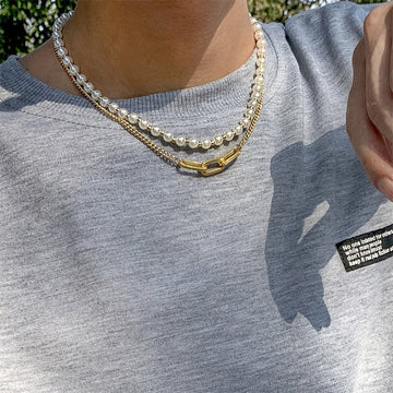 Real Retro World - Double Pearl Curb Chain Necklace
