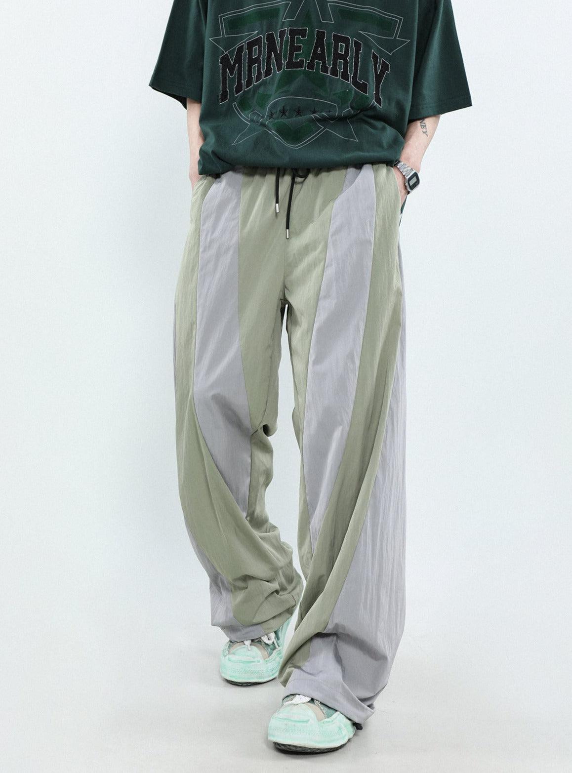 Real Retro World - Drawstring Symmetric Contrast Sports Pants