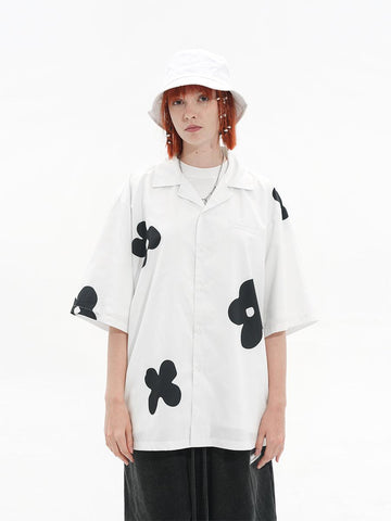 Real Retro World - Handpainted Flowers Printed Cuban Shirt