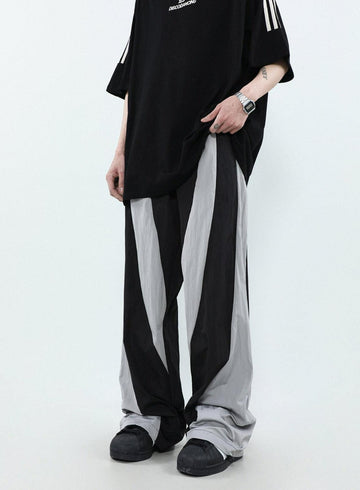 Real Retro World - Drawstring Symmetric Contrast Sports Pants