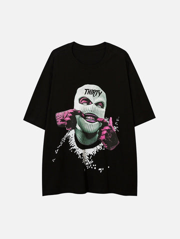 Real Retro World - Balaclava Gangster Print T-shirt