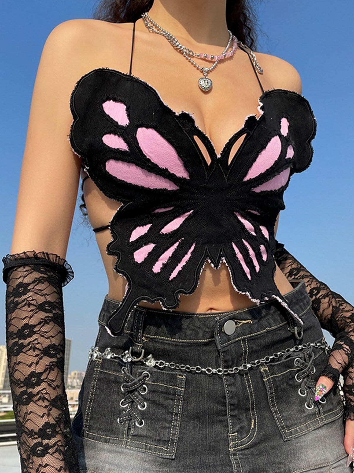 Real Retro World - Sexy Butterfly Denim Vest