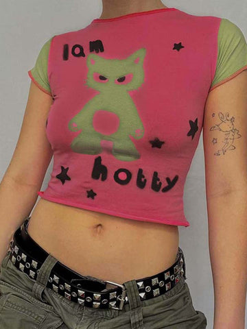 Real Retro World - Cartoon Cat Short Sleeve T Shirt